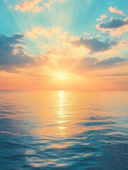 Obraz premium Serene Sunrise Over Tranquil Ocean with Pink and Orange Hues : Generative AI