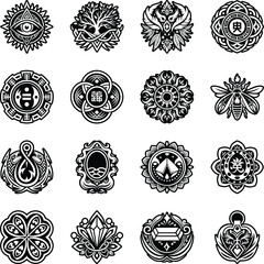 Collection of Belief Symbols Glyph Style Icons 

