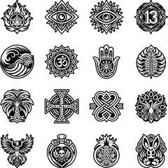 Set of Glyph Style Good Luck Symbols 

