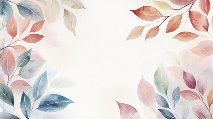 Obraz premium Soft Pastel Leaves Framing a Blank Background for Natural Themes