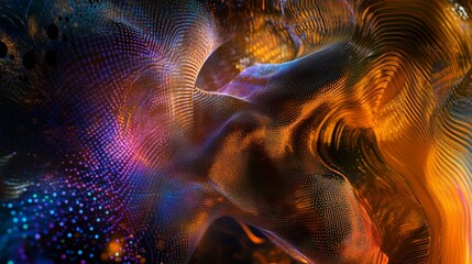 A Digital Wave of Radiant Dots Sweeping Across a Dark Background with Vibrant Colors