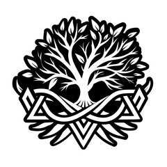 A filled style icon of tree tattoo