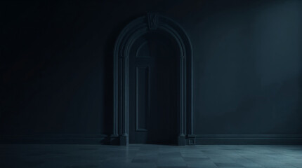 Classic interior design with arched doorway illuminating empty room