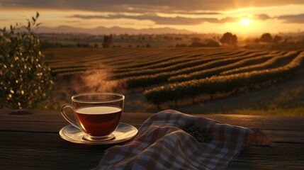 Sunset Tea in Tea Plantation: A Tranquil Evening