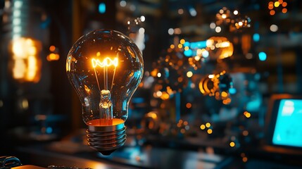 Glowing Lightbulb in a Digital Workspace, Symbolizing Innovation and Bright Ideas in Technology