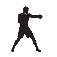 Silhouette vector illustration of a boxer in a fighting stance on a white background