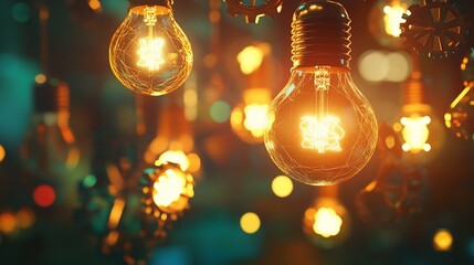 Digital workspace scene with glowing lightbulb symbols creating a warm atmosphere