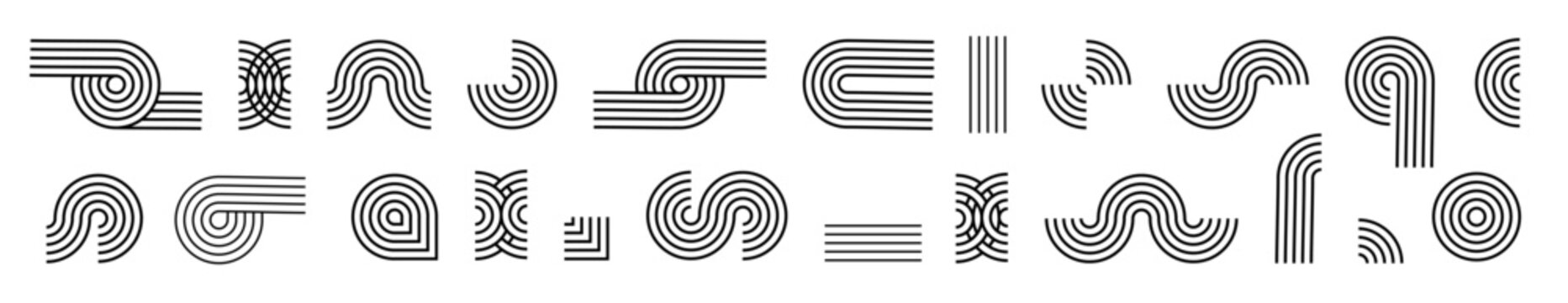 Line pattern Abstract shapes geometric elements. Architect design mid century shapes set. Vector