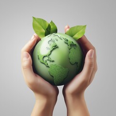 Hands holding earth with leaves symbolizing environmental conservation and sustainability
