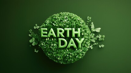 Earth day celebration: green planet with leaves and butterflies