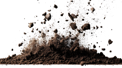 Isolated soil dirt falling on transparent background. high resolution PNG file