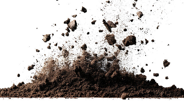 Isolated soil dirt falling on transparent background. high resolution PNG file