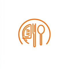 Restaurant logo for meal plan on table, food, plate with service on the background