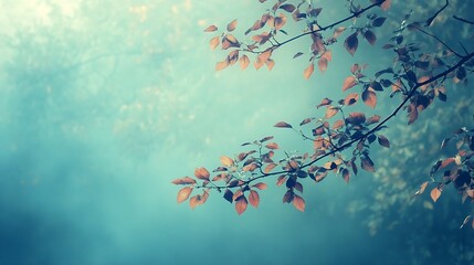 Autumn leaves on branch with soft focus and calming background for serene seasonal nature scenes : Generative AI