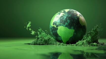 Fototapeta premium Green globe emerging from vibrant splash