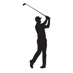 Silhouette vector illustration of a golfer swinging a club on a white background