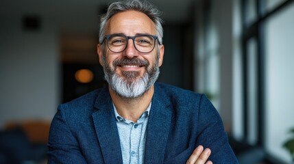 Smiling mature man portrait, office background