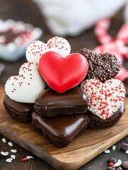 Assorted Heart-Shaped Valentine Chocolates with Sprinkles and Decorations : Generative AI
