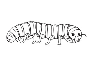 Naklejka premium black and white line art centipede illustration, clear background, vector