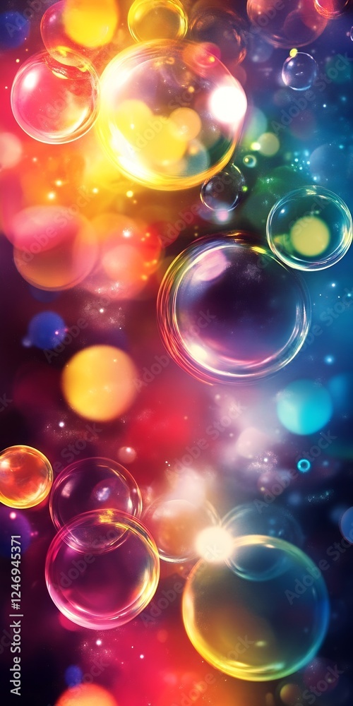 Leinwandbilder vibrant rainbow colored soap bubbles floating on a dark abstract background : generative ai