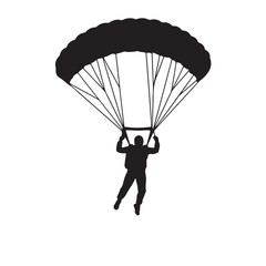 Silhouette vector illustration of a parachutist in freefall on a white background