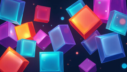 Colorful translucent cubes floating in a vibrant digital space evoke a sense of wonder and creativity