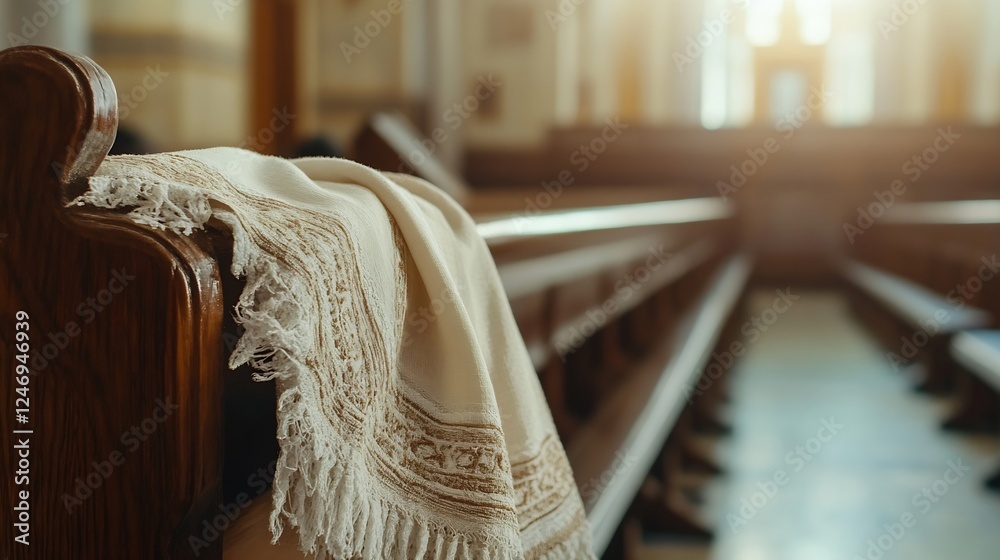 Aufkleber empty church pews with sunlight streaming through windows creating a peaceful ambiance : generative 