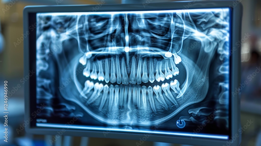 Aufkleber a detailed view of an x ray highlighting the dental structure, teeth alignment, and potential issues