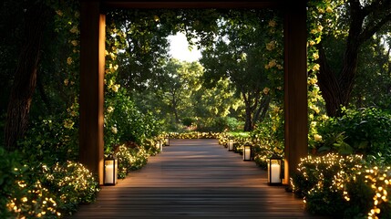 Obraz premium Luminous Garden Pathway at Dusk