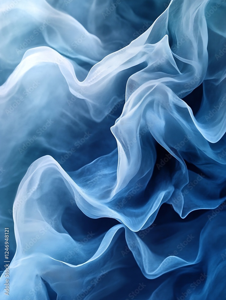 Aufkleber delicate flowing blue fabric waves in abstract aesthetic cloudlike movement and texture : generative