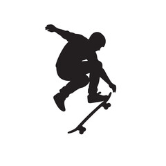 Fototapeta premium Silhouette vector illustration of a skateboarder performing a trick on a white background