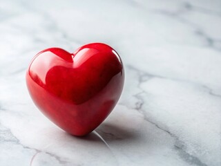 Fototapeta premium Red Heart Stone Valentine's Day Decor on White Marble