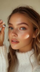 Obraz premium Woman applying facial serum with dropper