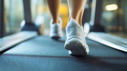 Closeup View of Person Walking on a Treadmill for Fitness Workout Routine : Generative AI