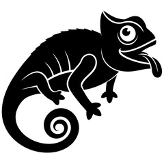 A chameleon with its tongue sticking out  silhouette vector illustration 