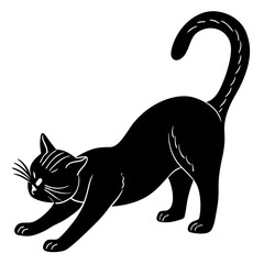 A cat stretching its back silhouette vector illustration 