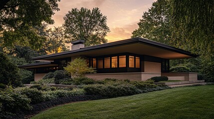 Modern Prairie Style Home at Sunset
