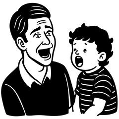 A father making funny faces with his kid silhouette vector illustration 