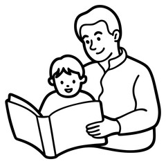 A father reading a bedtime story to his child silhouette vector illustration 