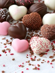 Assorted Pastel Heart Shaped Chocolate Truffles with Decorative Sprinkles : Generative AI