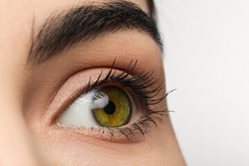 Closeup view of woman with green eyes