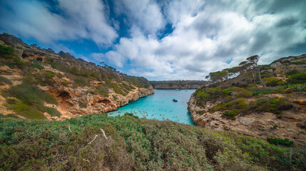 Fototapeta premium Cala Del Moro, Caló des Moro, Santayí Municipality, Mediterranean Sea, Mallorca, Islas Baleares, Spain, Europe