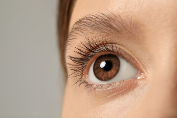 Closeup view of woman with brown eyes