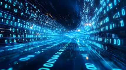 Fototapeta premium Futuristic Data Stream and Digital Information Highway – High-Speed Cyber Network, Binary Code, and AI-Powered Connectivity for Big Data, Cybersecurity, and Digital Innovation