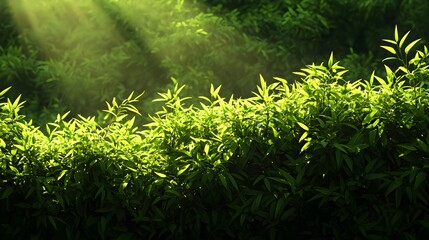 Lush Green Foliage Illuminated by Sunlight Rays