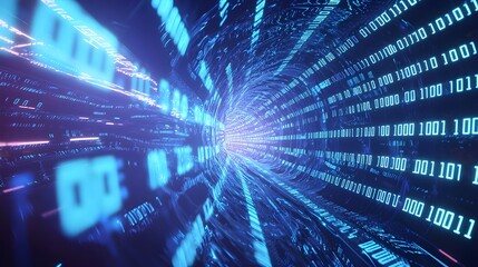 Fototapeta premium Futuristic Data Stream and Digital Information Highway – High-Speed Cyber Network, Binary Code, and AI-Powered Connectivity for Big Data, Cybersecurity, and Digital Innovation