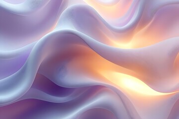 Obraz premium An abstract image showcasing soft, flowing waves of pastel colors, blending hues of lavender and peach, creating a serene and dreamy atmosphere.