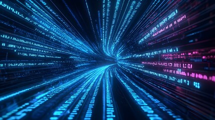 Futuristic Data Stream and Digital Information Highway &ndash; High-Speed Cyber Network, Binary Code, and AI-Powered Connectivity for Big Data, Cybersecurity, and Digital Innovation