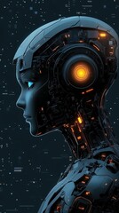 Isometric AI robotic icon flat art, clean and modern digital assistant model with soft rounded edges and expressive LED facial display