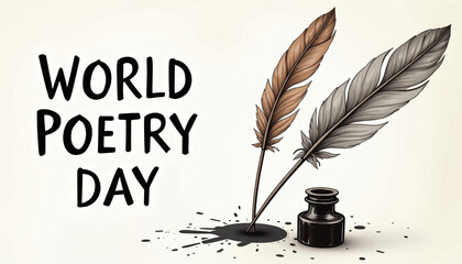 Stylish banner for World Poetry Day featuring colorful quills and ink, celebrating the art of writing and literature.